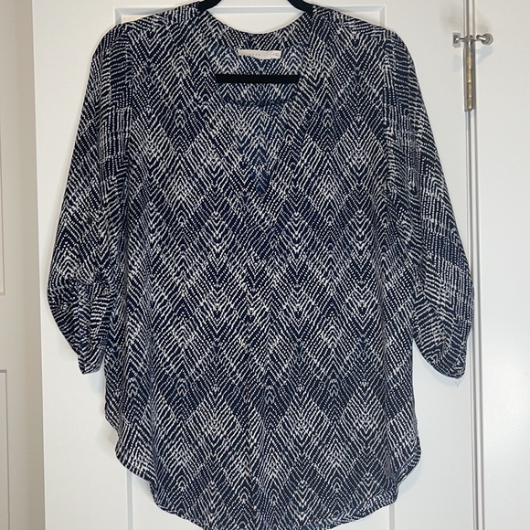 Lush Tops - Lush Navy and White Pattern Blouse